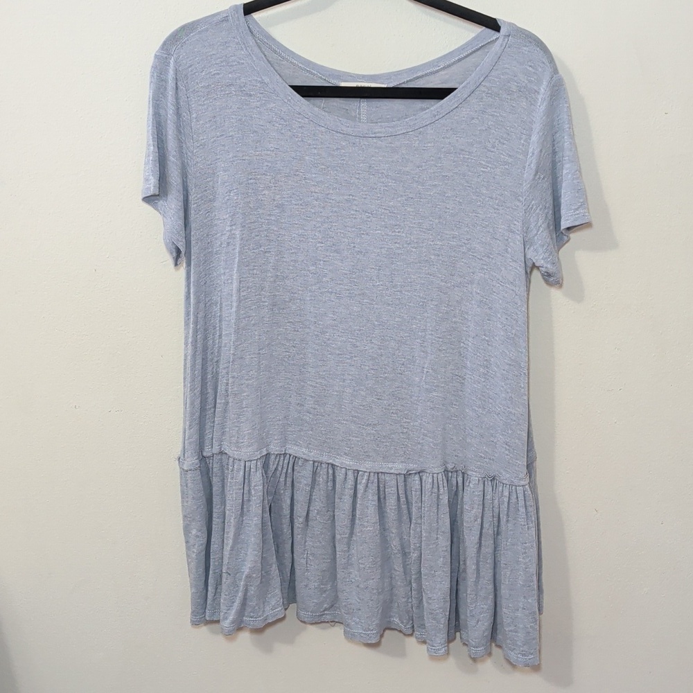 Easel Ruffle Hem Top Light Blue Short Sleeve Soft Girl Coquette Women's Size S